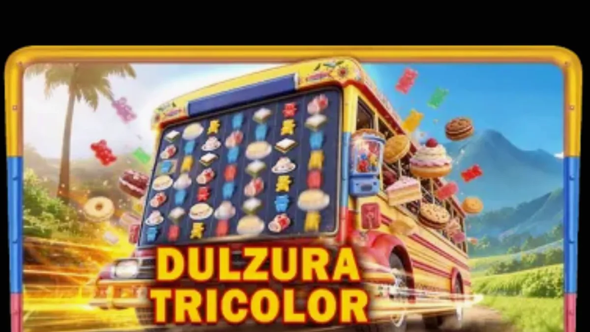 Tampilan visual slot Dulzura Tricolor dengan latar belakang pemandangan tropis Kolombia.